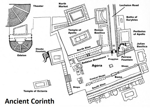 Greek and Roman (later) Layout of Ancient Corinth.